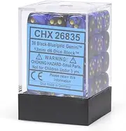 Chessex DND Dice Set-Chessex D&D Dice-12mm Gemini Black, Blue, and Gold Plastic Polyhedral Dice Set-Dungeons and Dragons Dice ludes 36 Dice – D6, Various (CHX26835)