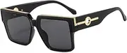 [HDUBFY] Men's Square Sunglasses Sunglasses Retro Two Color Leopard Pattern Gradient Glasses UV400