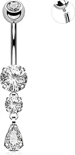 [OUFER] Dangle Belly Button Rings, Titanium Belly Rings, Clear CZ Dangle Belly Piercing Jewelry, Navel Piercing Jewelry, Internally Threaded Belly Rings For Women Men-10MM