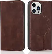 QLTYPRI Case for iPhone 13 Pro Compatible with MagSafe, Leather Mobile Phone Case [RFID Protection] Flip Case with Card Holder Stand Magnetic Flip Case for iPhone 13 Pro - Coffee