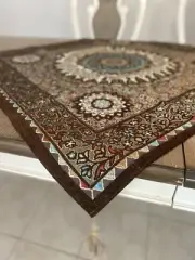 Luxury Brocade fabric table cover tablecloth 39"x 39"Oriental Arabia Brown