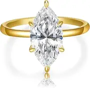 [AVECON] 3.5CT Marquise Cut Engagement Ring for Women, Wedding Promise Cubic Zirconia Band, 14K Gold/White Gold Plated Simulated Diamond Rings Size 5-9