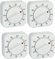 4pcs 60 Minute Mechanical Kitchen Timer, ZANZER Easy to Use Visual Cooking Timer with Loud Alarm Clock, Manual Countdown Timer for Classroom, Home, Study and Cooking