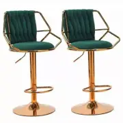 NNEDSZ 2x Height Velvet Padded Golden Round Base Barstools Chairs with Backrest
