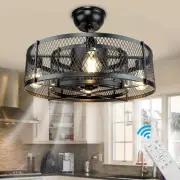 DLLT 20 Inch Caged Ceiling Fan with Light, Farmhouse Ceiling Fan Lights with ...