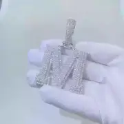 14K White Gold Plated 3Ct Round Cut Moissanite Men's Customize M Letter Pendant