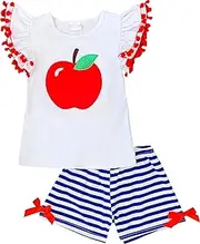 [Smocking Bee] Toddler Little Girls Back To School First Day Of Class Outfits - Tunic Top & Shorts Or Capri Pants 2-Piece Sets