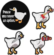 [Zcketo] 4 Pcs Peace was Never an Option Meme Duck Patch, Full Embroidered Hook and Loop Funny Biker Patch, Fun Duck with Knife Morale Patch for Backpacks,Clothes,Vest,Cap,Unifrom,Biker Bag