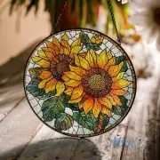Sunflower Stained Glass Suncatcher Ornament, Panel Pendant Garden Window Wall Ha