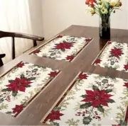RED POINSETTIA CHRISTMAS RECTANGLE PLACEMATS 15.70" * 11.8" LINENS SET LOT 4 LN