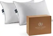 Goose Feather and Down Bed Pillows Standard Size Set of 2, Hotel Pillow for S...