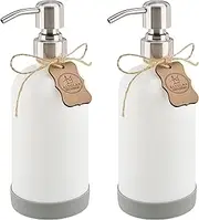 Altglas 'Sarajevo'White Glass Soap Dispenser, Soap Bottle with Stainless Steel Pump Head and Silicone Coaster, Double Dispenser Set of 2, 500 ml, Refillable Set for Lotion, Hand Soap, Dish Wash