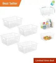 Set of 4 Large 15.4" White Wire Storage Baskets for Stylish Home Organization