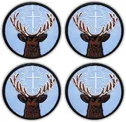 [Patchion] Set of Four - Symbol of St. Hubert - The Saint Patron of Hunters, Blue Background - Black VeIcro/Hook and Loop Backing - Embroidered Patch/Badge/Emblem
