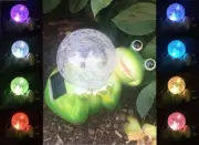 Solar Frog Statue Glass Ball Garden Art LED Light Outdoor Yard Path Lawn Decor