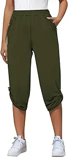 [Generic] Womens Business Casual Pants Plus Size - High Waisted Dressy Leisure Pleated Summer Shorts with Pockets - Side Buttons Slim Fit Straight Beach Shorts for Women - Regular Fitnes Solid Color Shorts