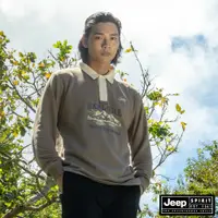 在飛比找蝦皮商城優惠-JEEP 男裝 山岳圖騰印花長袖POLO衫-咖啡色