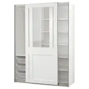 PAX / GRIMO wardrobe combination, white/clear glass white, 150x66x201 cm