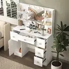Large Dressing Table Stool Makeup with 10 LED Mirror 5 Drawers and Crystal Knobs