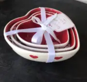 Terramoto SET OF THREE VALENTINE'S DAY White Red Heart Nesting Bowls 5" 6" 7"