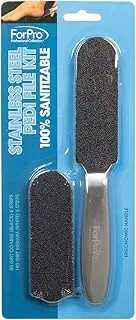 ForPro Professional Collection Stainless Steel Pedi File Kit - 100% Sanitizable Pedicure File for Heels and Feet - Includes Six Black 80 Grit and Six White 180 Grit Refill Strips- 8.5" L