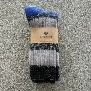 Sperry Men's Comfort Boot Crew Socks Wool 2 Pair Size 6-12 Blue Grey