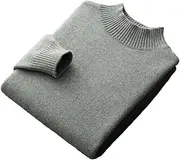 [Kiioouu] Men's Wool Sweater Half High Collar Pullover Solid Color Loose Knit Bottom Sweater Long Sleeve Gym Sweater