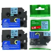 2/Pack 12mm Black on Blue Tape for P-touch Model PT2600, PT-2600 Label Maker