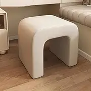 UPWONEA Arched Dressing Stool, Leather Dressing Chair, Solid Wood Frame Dressing Stool, Small Road Dressing Stool, Can bear 100Kg, Space Saving, White A