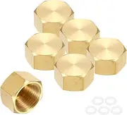 uxcell 6Pcs Brass Hex Head Plug Compression Cap Fitting Stop Valve Cap,1/2" Hex Thread Pipe Fitting Flare Cap Tubing Ends Sealing Cap with Gasket for Air Conditioner, Water, Gold