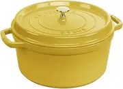 STAUB Cast Iron Roasting Dish/Cocotte, Round, 28 cm, 6.7 L, Aroma Function for Optimal Humidification, for All Types of Cookers Including Induction and Oven, Citron