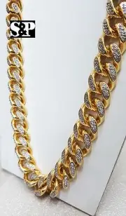 Hip Hop Rapper Iced 17mm 30" Brass Gold Plated Miami Cuban Chain Bling Necklace