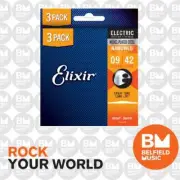 3 Pack of Elixir 16540 Electric Guitar Strings Nanoweb Super Light 9-42 E-NW-SL