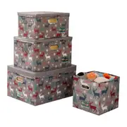 Christmas Reindeer Foldable Storage Basket with Handles Collapsible Fabric Baskets with Handles