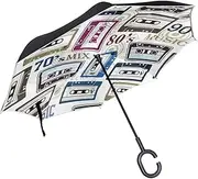Double Layer Inverted Umbrella Cars Reverse Umbrella Retro Cassette Tape Windproof UV Proof Travel Outdoor Umbrella