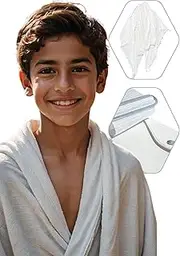 [Petit Pèlerin] CHILDREN'S IHRAM WITH ADJUSTABLE BELT AND 2 TOWELS-PERFECT FOR UMRAH & HAJJ- ENSURES COMFORT SAFETY & DURABILITY / SIZE 6 TO 15 YEARS / DURABLE, LIGHTWEIGHT AND EASY TO CARRY/ PREMIUM QUALITY