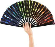 JYSILIYH Large Folding Hand Rave Fan,Pride Fan,Bamboo and Nylon-Cloth Folding Hand Fan, Hand Fan Folding Fan Dance Fan for Women Men (Neon)