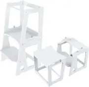 Kids Kitchen Step Stool with Safety Rail, 2 in 1 Convertible Wooden Toddler Lear