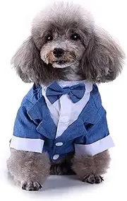 Black, White, Blue Dog Shirts for Wedding, Puppy Tuxedo, Dog Formal Wear, Doggie Tux, Suit and Tie Costume Blue Medium