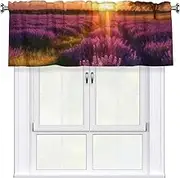 LHBWCVN Lavender Meadow at Sunset Spring Valances for Windows, Rod Pocket Window Treatment Drapes Farmhouse Kitchen Curtains Short Blackout Window Curtains for Living Room Bedroom Decor 54x18 Inch