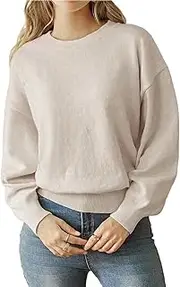 [NAVYN] Women's Chic O-Neck Knitted Sweaters Top Base Layer Casual Loose Fit Sweater Soft Pullovers for Autumn & Winter(Khaki,S/Small)