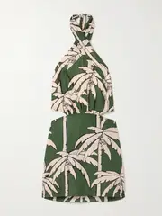[Johanna Ortiz] Johanna Ortiz - Heart Pirate Cutout Printed Voile Halterneck Mini Dress - Green - US8 US 8 Green