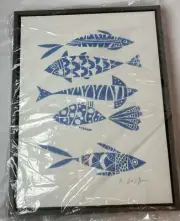 Sylvie Blue Fish Canvas Wall Art Guillana Lazzerini Framed Art 24”x18” New 2018
