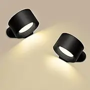 Kinsdan Rechargeable Wall Light,2 Pack LED Wall Sconces with Rechargeable Battery,3 Color Temps 3 Brightness Levels, 360°Magnetic Wall Spotlights,Cordless Lights for Headboard Reading Bedside