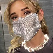 IYOU Glitter Sequins Mouth Cover Silver Sparkly Masquerade Face Masks Reusable Shiny Sequin Mouth Cover Halloween Genie Bling Costume Decoration Jewelry for Women and Girls
