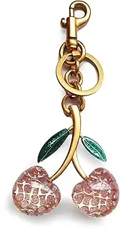 [Generic] New Cherry Charm Keychain 18K Gold Plated Cherry Bag Charm, Cherry Keychain Accessory Purse Charm,Glitter Cherry Bag Charm with Key Ring for Car Keys Charms,Cute Purse Charms for Handbags