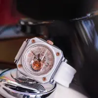 在飛比找Yahoo奇摩購物中心優惠-ROMAGO 碳霸系列 超級碳纖自動機械腕錶 - 白色/46