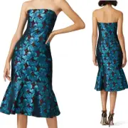 Aidan Maddox Teal Jacquard Trumpet Dress Burgundy Floral Prom Sz 12 NWT
