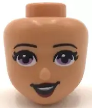 Lego New Flesh Nougat Mini Doll Head Friends Medium Lavender Eyes Dark Red Lips
