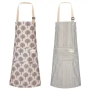 2 Pack Cooking For Women Kitchen Aprons Soft Linen Pocket Adjustable Neck
